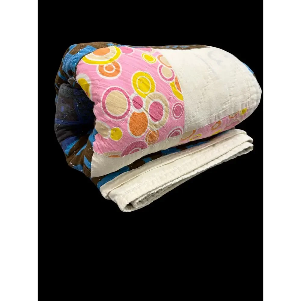Vintage Appalachian Make Do Quilt Twin Hand Pieced Hand Quilted Patchwork Quilt